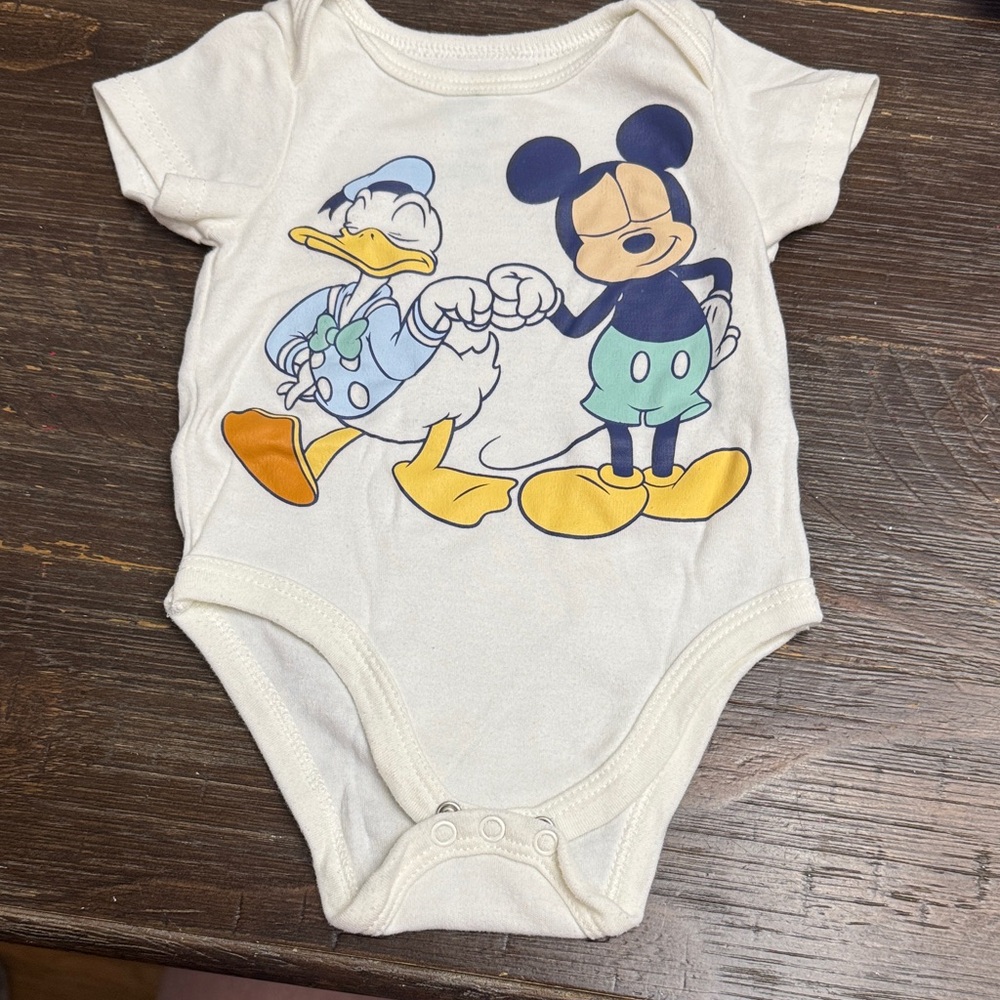 Disney Cream Bodysuit with Mickey and Donald